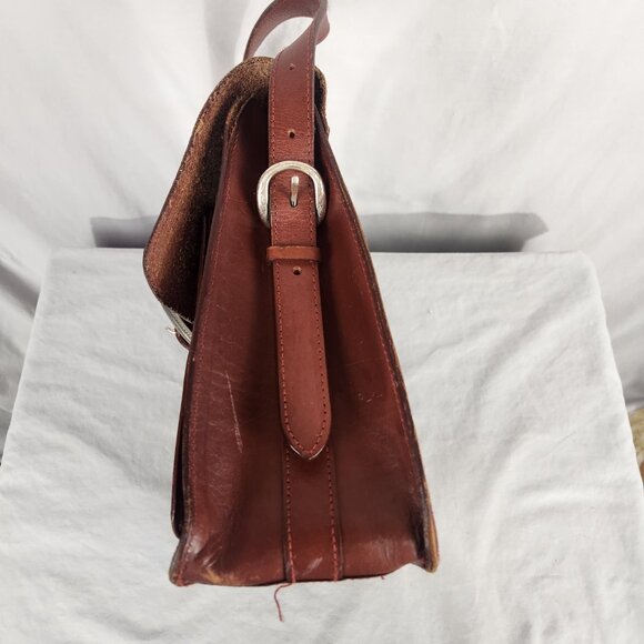 Nacona Leather Shoulder Satchel Briefcase Messenger Bag Western Tooled Buckles - Picture 8 of 11